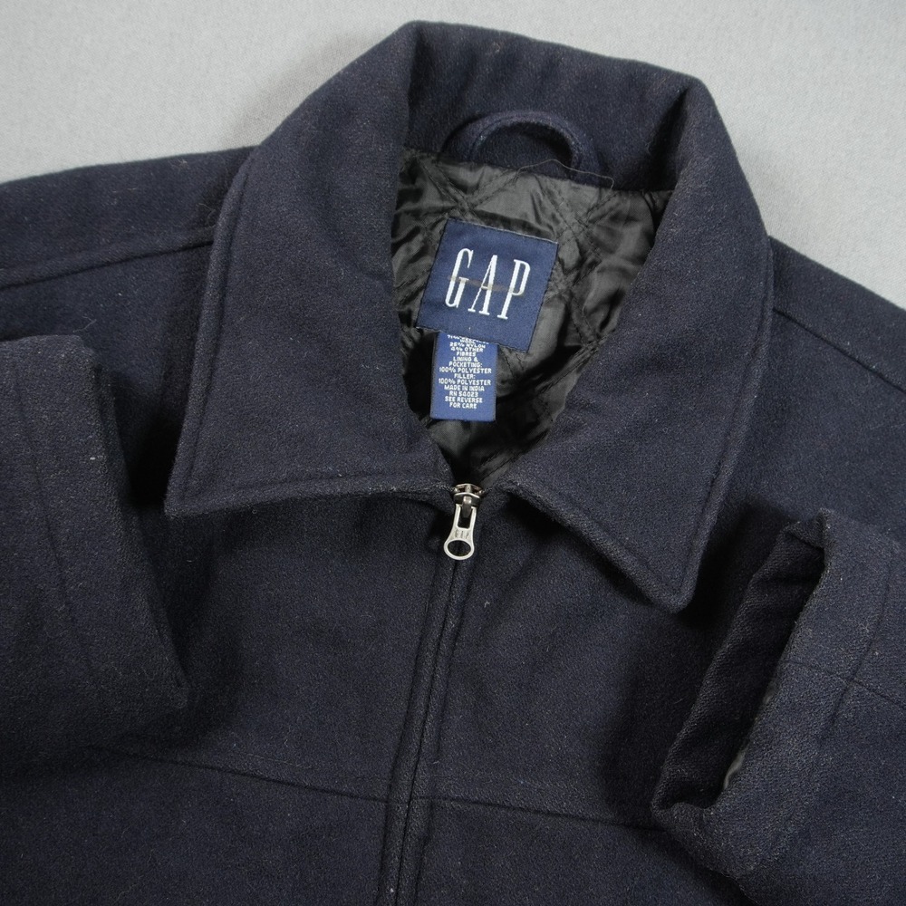 VTG Y2K GAP Recycled Wool Quilted Zip Men Jacket M Office Navy Harrington